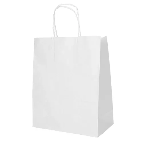 Draagtassen, papier 44 cm x 32 cm x 17 cm wit met gedraaid handvat