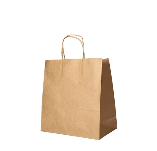 Draagtassen, papier 25 cm x 26 cm x 17 cm bruin met gedraaid handvat