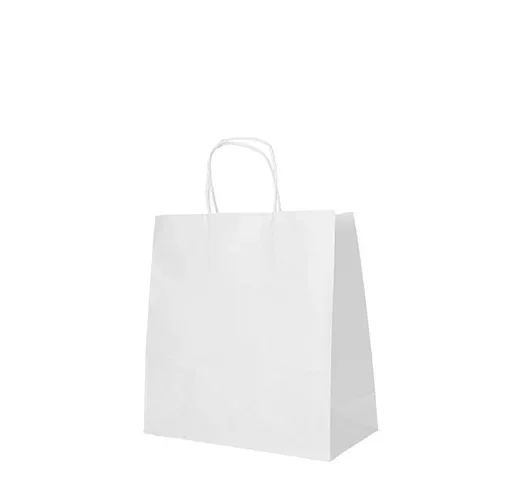 Draagtassen, papier 25 cm x 26 cm x 17 cm wit met gedraaid handvat