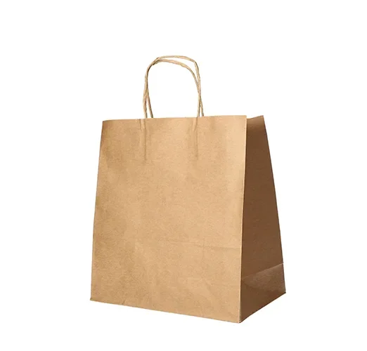 Draagtassen, papier 27 cm x 32 cm x 17 cm bruin met gedraaid handvat
