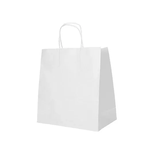 Draagtassen, papier 27 cm x 32 cm x 17 cm wit met gedraaid handvat