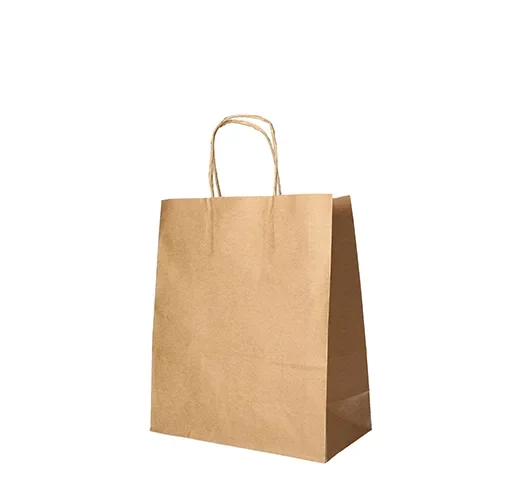 Draagtassen, papier 28 cm x 22 cm x 10 cm bruin met gedraaid handvat