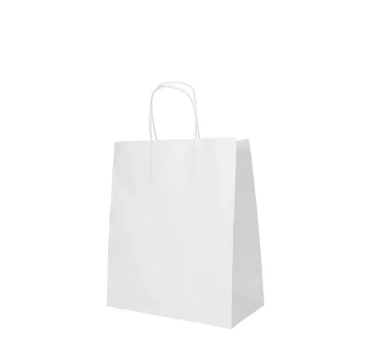 Draagtassen, papier 28 cm x 22 cm x 10 cm wit met gedraaid handvat