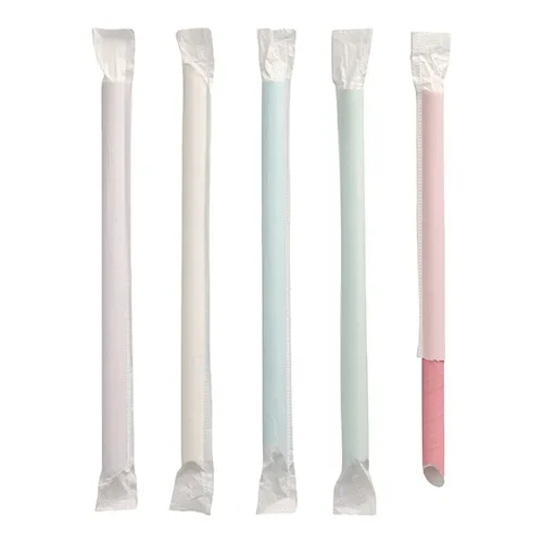 Bubble tea-drinkrietjes, papier Ø 12 mm x 20 cm assorti kleuren per stuk verpakt, eenzijdig puntig