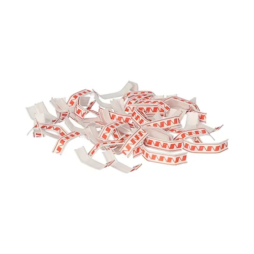 Zaksluitingen, draadversterkt papier 3,3 cm x 0,8 cm x 0,1 cm rood/wit
