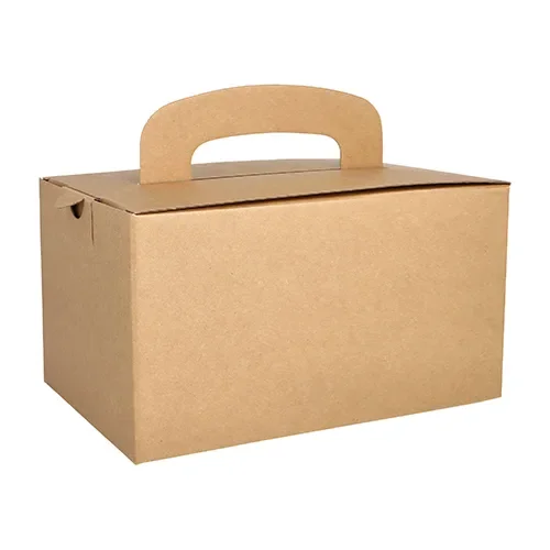 Lunch boxen, karton “pure” hoekig 12,5 cm x 15,5 cm x 22,5 cm bruin met handvaten