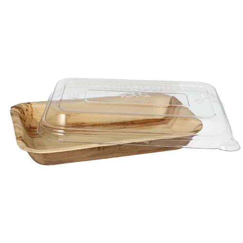 Schalen, Palmblad hoekig 400 ml 5 cm x 14 cm x 20 cm met rPET deksels