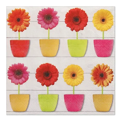 Servetten 3-laags 1/4 vouw 33 cm x 33 cm “Glowing Gerberas”