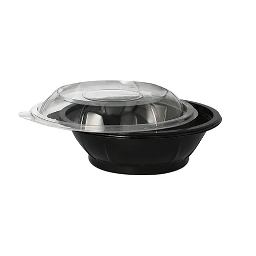Saladeschalen, PET 600 ml Ø 16,6 cm x 5,9 cm zwart “Snap It” met transparent R-PET deksels