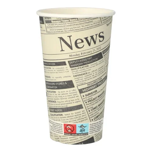 Drinkbekers, Karton “To Go” 0,5 l Ø 9 cm x 15 cm wit Newsprint