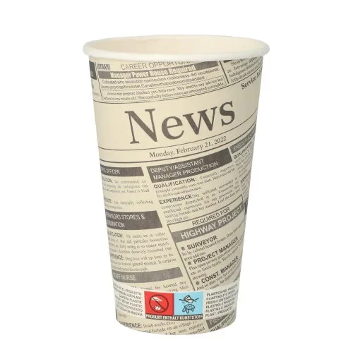 Drinkbekers, Karton “To Go” 0,4 l Ø 9 cm x 13,9 cm wit Newsprint