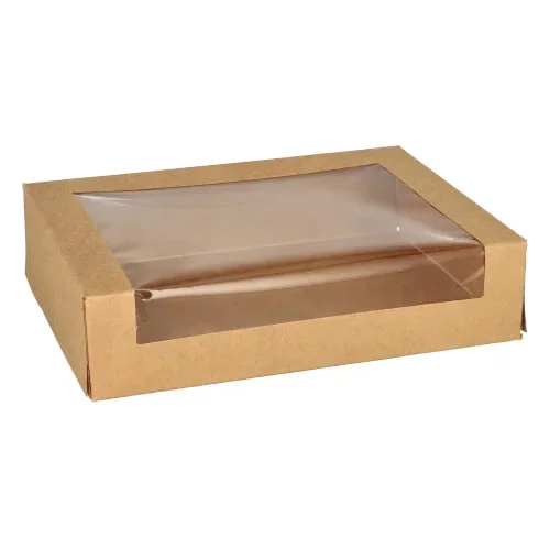 Sushi schalen Karton (BIO-gecoat) hoekig 4,5 cm x 19,5 cm x 14 cm bruin