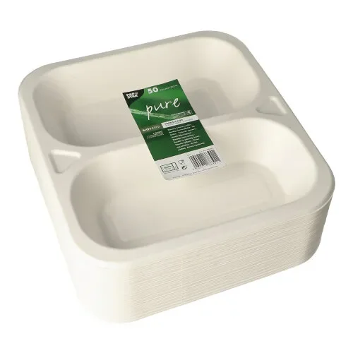 Menubakken topseal, suikerriet 2-vaks 4,2 cm x 24,5 cm x 26,5 cm wit