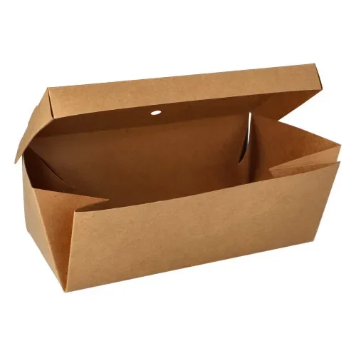 Hamburgerbox, karton van verse houtvezels “pure” 10 cm x 13 cm x 25 cm bruin vouwbaar, groot