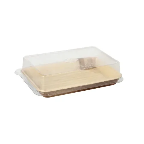 Sushi schalen Palmblad hoekig 150 ml 4,4 cm x 17,5 cm x 12,2 cm natuur met rPET deksels