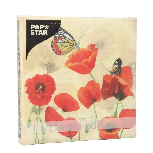 Servetten 3-laags 1/4 vouw 33 cm x 33 cm “Poppy Flowers”