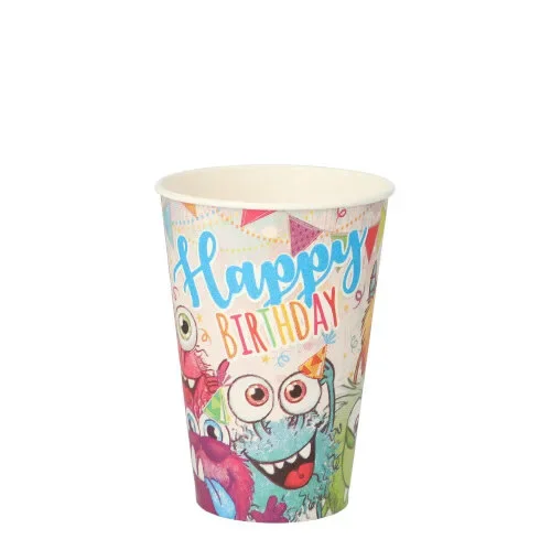 Drinkbekers, Karton 0,2 l Ø 7 cm x 9,7 cm assorti kleuren “Funny Monsters”