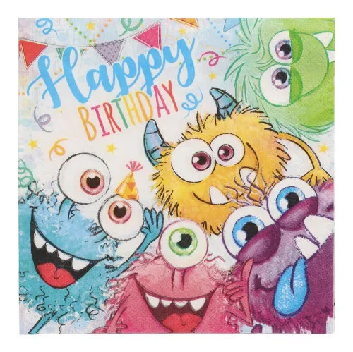Servetten 3-laags 1/4 vouw 33 cm x 33 cm “Funny Monsters”