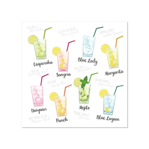 Servetten 3-laags 1/4 vouw 25 cm x 25 cm Cocktail