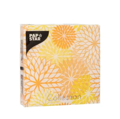 Servetten 3-laags 1/4 vouw 25 cm x 25 cm geel Floralies