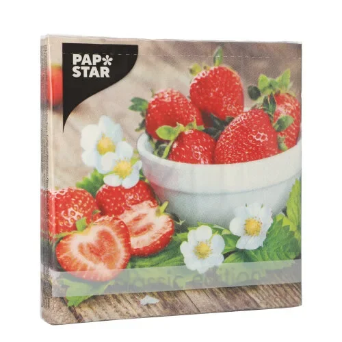 Servetten 3-laags 1/4 vouw 33 cm x 33 cm “Strawberry Taste”