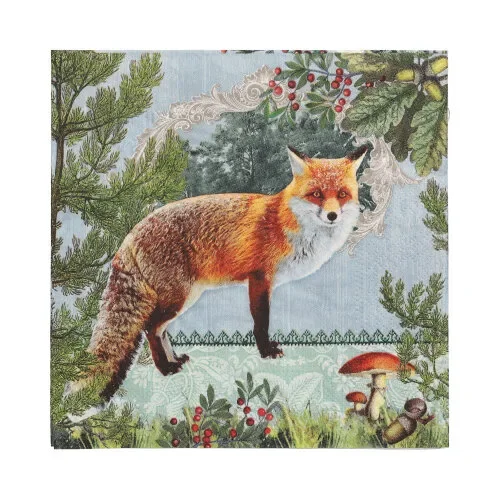 Servetten 3-laags 1/4 vouw 33 cm x 33 cm “Fox Portrait”
