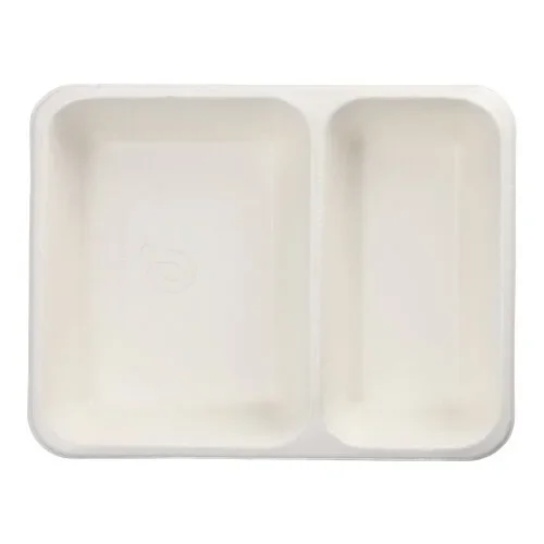 Menubakken topseal, suikerriet met PLA-coating 2-vaks 1200 ml 4,9 cm x 22,7 cm x 17,8 cm