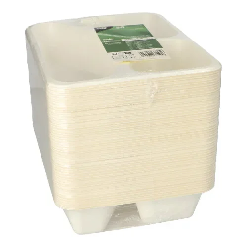 Menubakken topseal, suikerriet met PLA-coating 3-vaks 1000 ml 4,9 cm x 22,7 cm x 17,8 cm