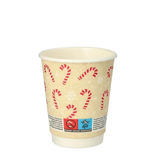 Drinkbekers, Karton 0,2 l Ø 8 cm x 9,3 cm “Candy Canes” dubbelwandige