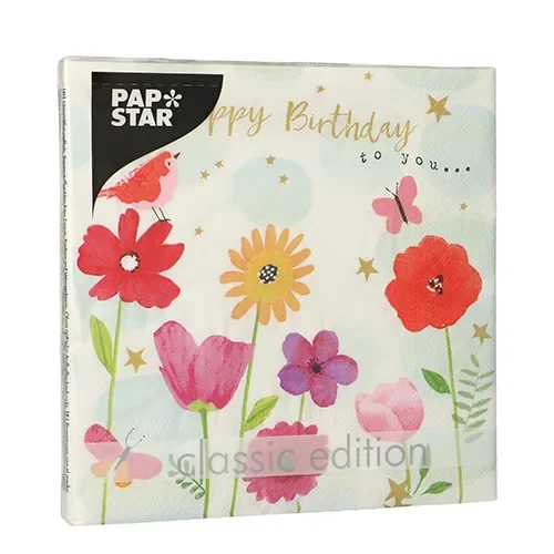 Servetten 3-laags 1/4 vouw 33 cm x 33 cm “Birthday Flowers”