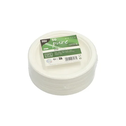 Borden van suikerriet “pure” 1-vaks Ø 15 cm x 2 cm wit