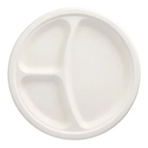 Borden van suikerriet “pure” 3-vaks Ø 26 cm x 2 cm wit