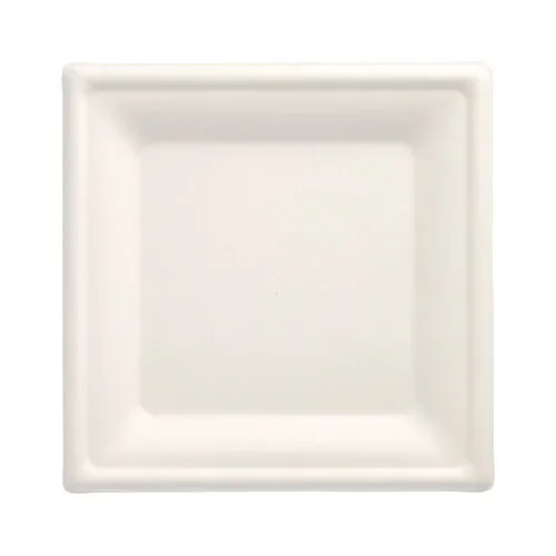 Borden van suikerriet “pure” hoekig 20 cm x 20 cm wit