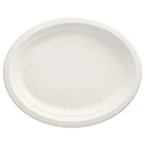 Borden van suikerriet “pure” ovaal 32 cm x 25,5 cm x 2 cm wit