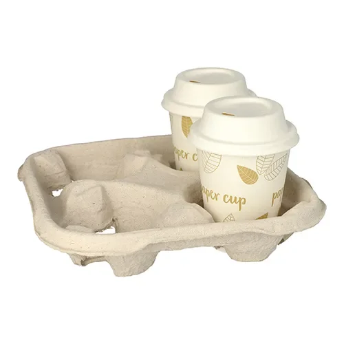 Draagtray, karton “To Go” 4,7 cm x 22,4 cm x 22,4 cm natuur voor 4 bekers