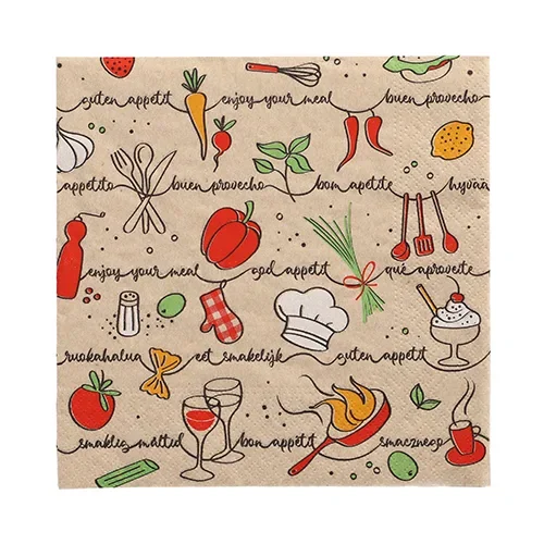 Servetten 3-laags 1/4 vouw 33 cm x 33 cm natuur “Enjoy your meal” gemaakt van gerecycled papie