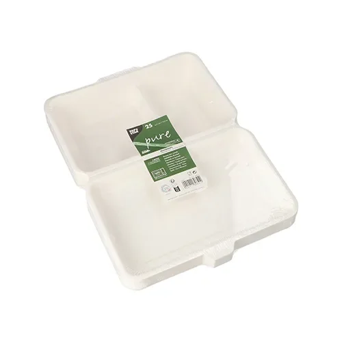 Menuboxen suikerriet “pure” 2-vaks 6,5 cm x 24 cm x 15,5 cm wit