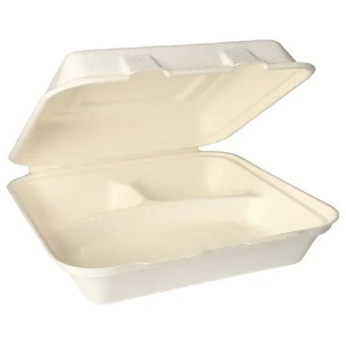Menuboxen suikerriet “pure” 3-vaks 8 cm x 24 cm x 24 cm wit
