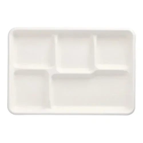 Menuschaal, suikerriet “pure” 5-vaks 2,4 cm x 21,6 cm x 31,7 cm wit