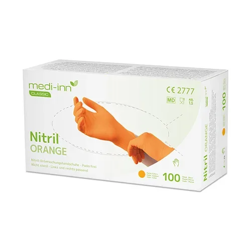 Medi-Inn Classic Handschoenen Nitril poedervrij oranje “Nitril Orange” Maat maat S
