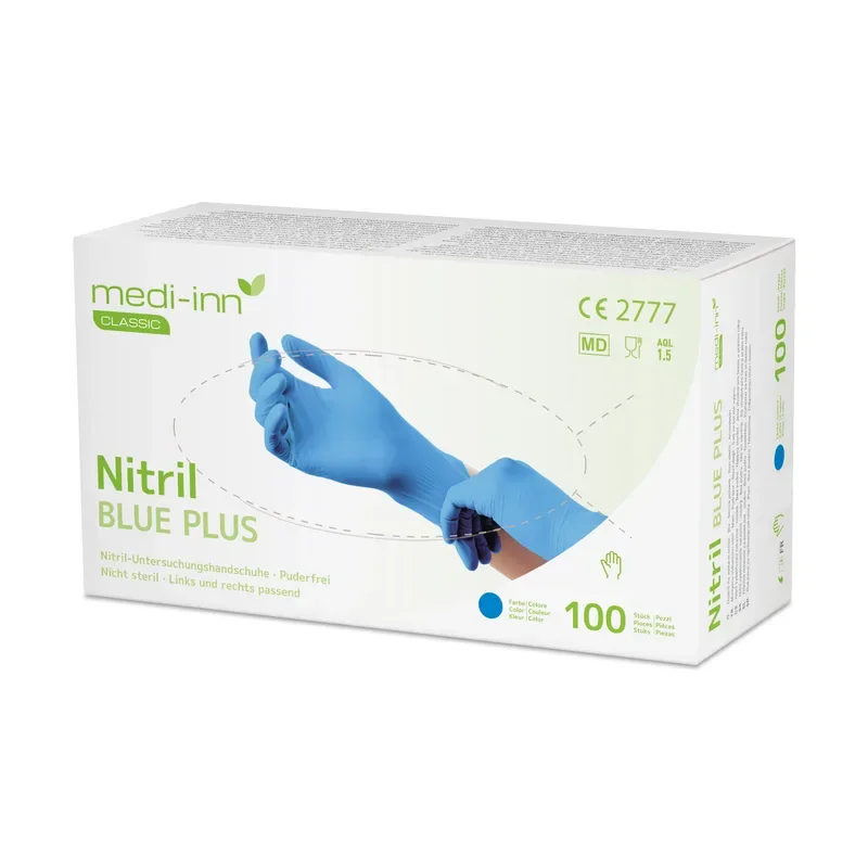 Medi-Inn Handschoenen Nitril poedervrij “Blue Plus” blauw Maat maat S