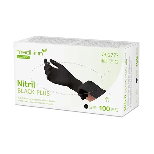 Medi-Inn Classic Handschoenen Nitril poedervrij “Black Plus” zwart Maat maat XL