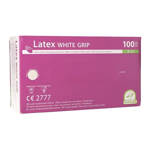 Medi-Inn Handschoenen Latex poedervrij “White Grip” natuur maat L
