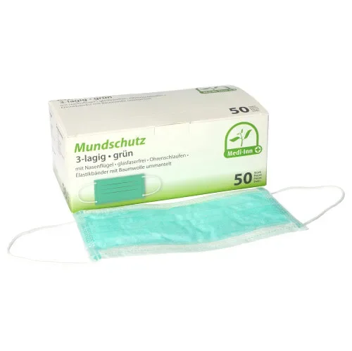 Medi-Inn mondmaskers type II 3-laags 9 cm x 17,5 cm groen met neusbeugel