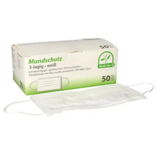 Medi-Inn mondmaskers type II 3-laags 9 cm x 17,5 cm wit met neusbeugel