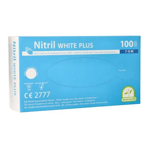 Medi-Inn PS Handschoenen Nitril poedervrij “White Plus” wit maat M