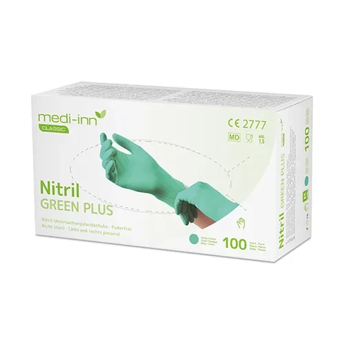 Medi-Inn Classic Handschoenen Nitril poedervrij “Green Plus” groen Maat maat S