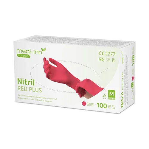 Medi-Inn Classic Handschoenen Nitril poedervrij rood “Nitril Red Plus” maat L