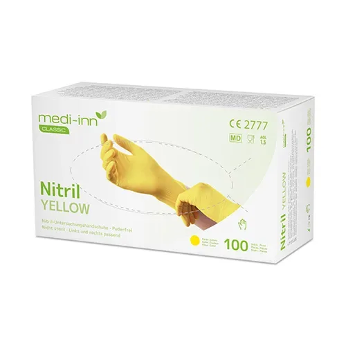 Medi-Inn Classic Handschoenen Nitril poedervrij geel “Nitril Yellow” Maat maat S
