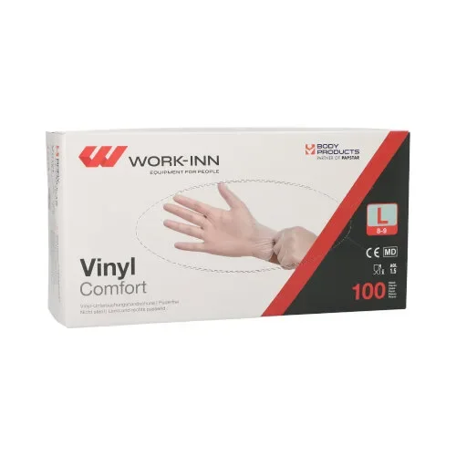 Work-inn/PS Handschoenen Vinyl poedervrij Comfort transparant maat L